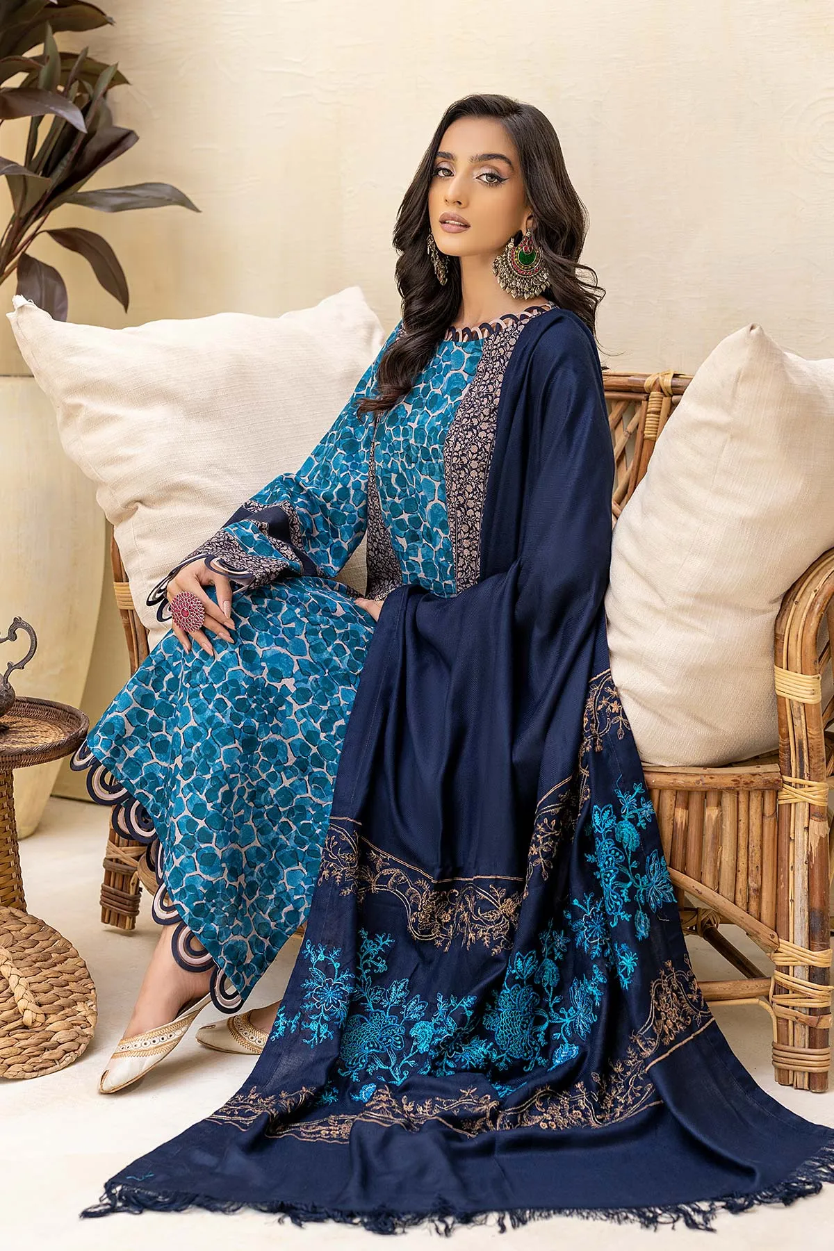 3-Pc Unstitched Khaddar With Embroidered Pashmina Shawl CKD22-03