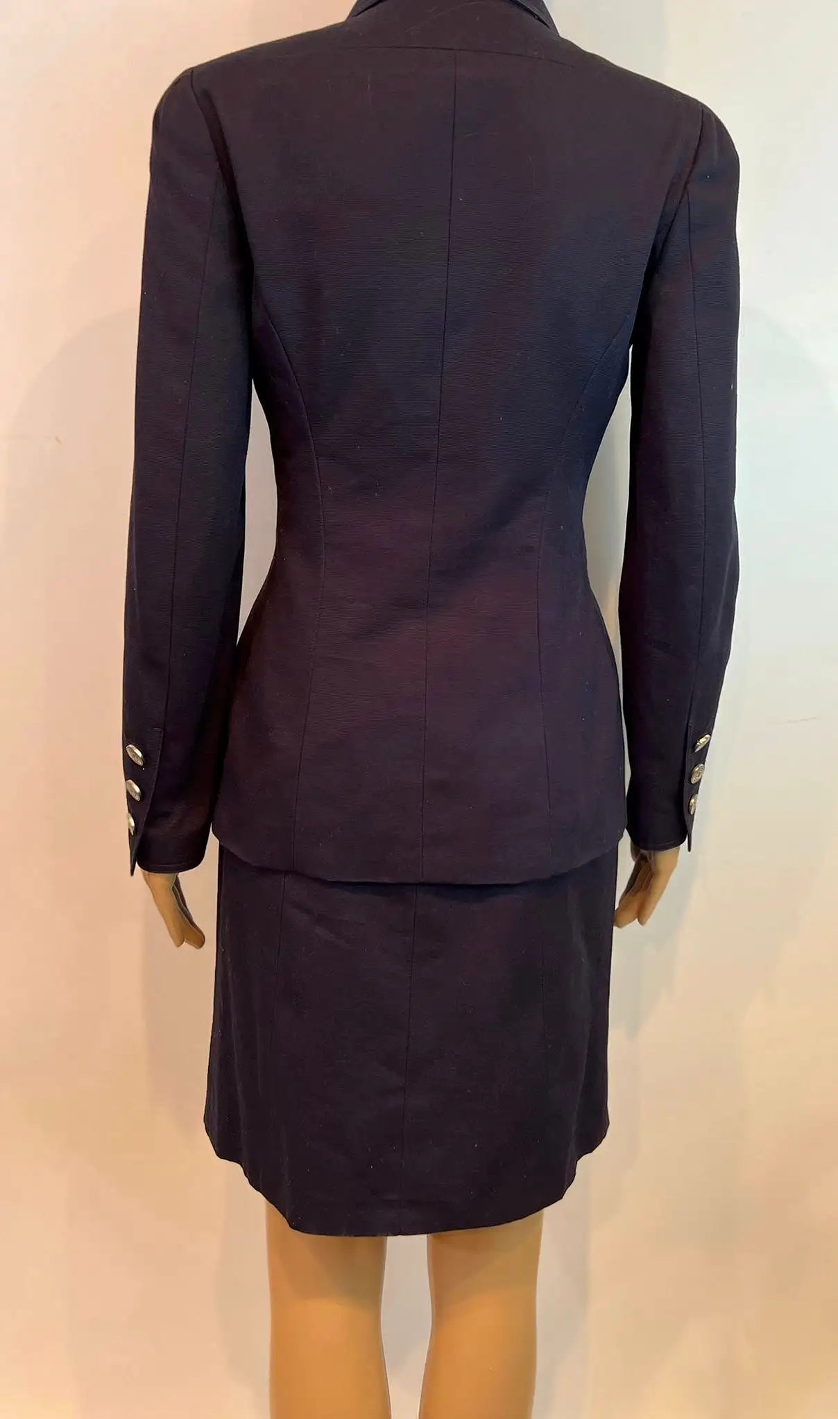 97C 1997 Cruise Chanel Vintage Dark Navy Fitted Skirt Jacket Suit Set FR 38 US 2/4