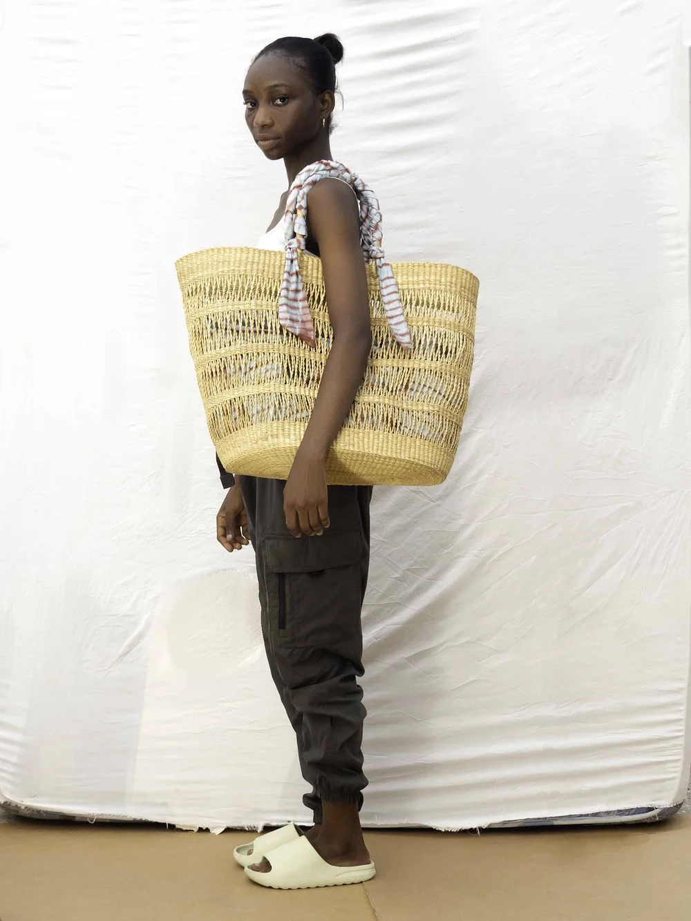 AKETEKETE Ayine Woven Straw Basket Bag - Large