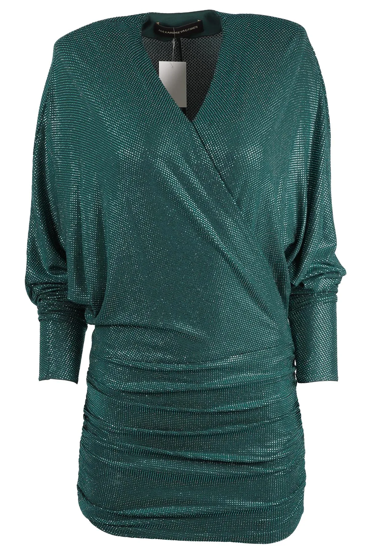 ALEXANDRE VAUTHIER GREEN CRYSTAL AND JERSEY MINI DRESS FR 38 UK 10