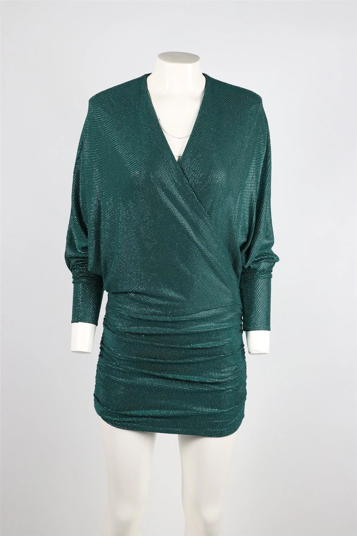 ALEXANDRE VAUTHIER GREEN CRYSTAL AND JERSEY MINI DRESS FR 38 UK 10