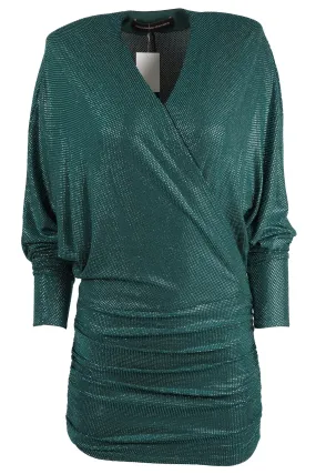 ALEXANDRE VAUTHIER GREEN CRYSTAL AND JERSEY MINI DRESS FR 38 UK 10