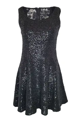 ALICE + OLIVIA Black Sequin Lace Back Fit and Flare Mini Dress (8)