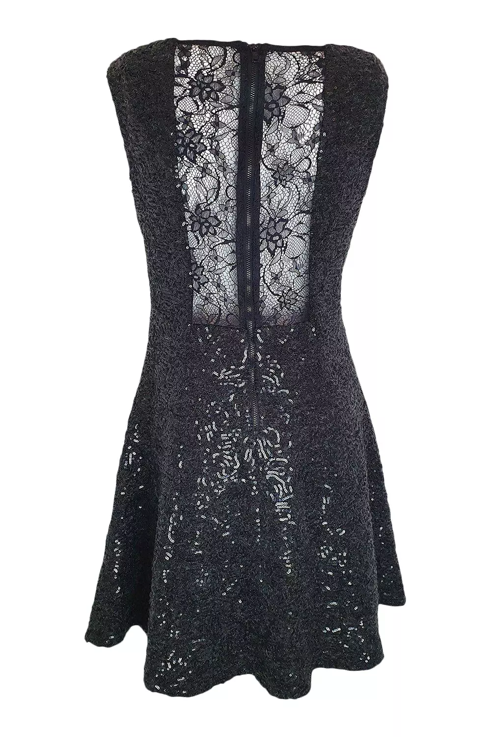 ALICE + OLIVIA Black Sequin Lace Back Fit and Flare Mini Dress (8)