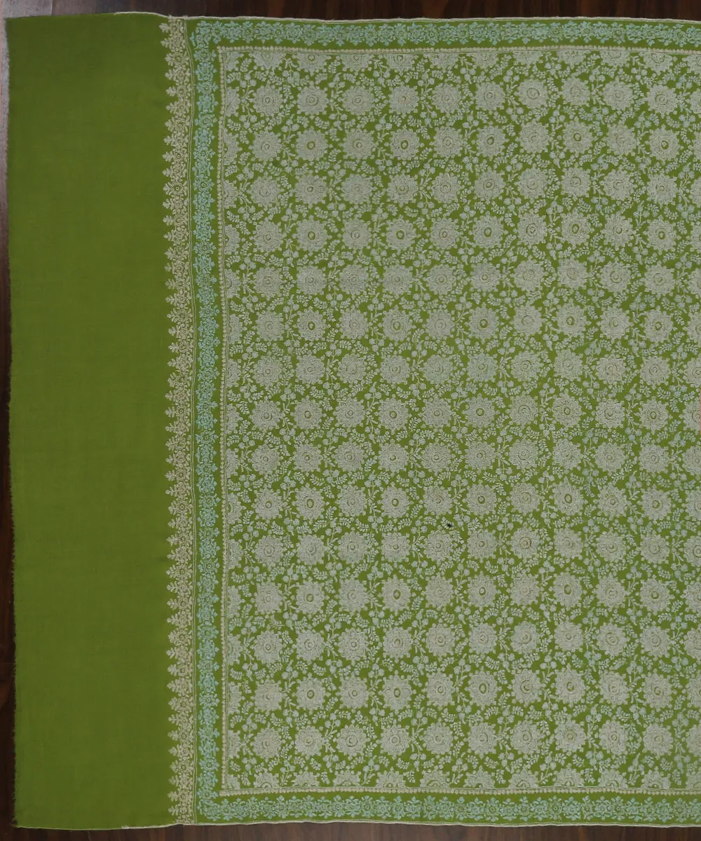 Apple Green Handwoven Pure Pashmina Jamawar Shawl With Sozni Kari