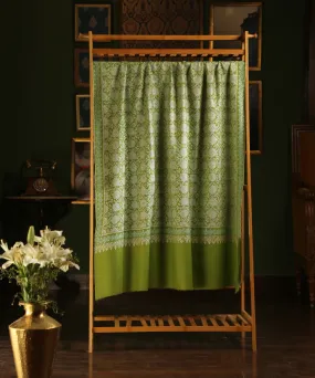 Apple Green Handwoven Pure Pashmina Jamawar Shawl With Sozni Kari