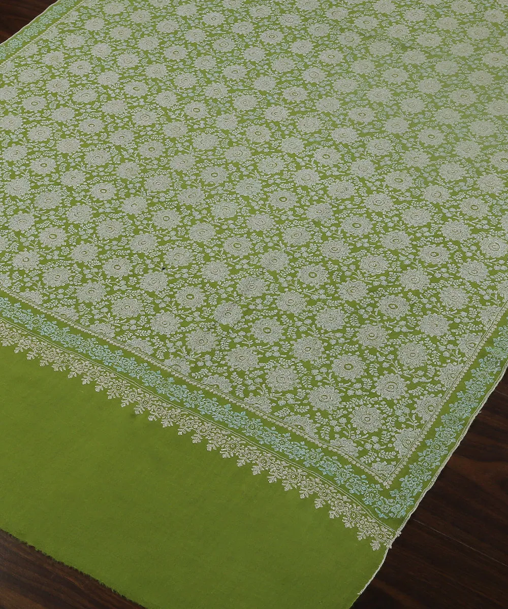 Apple Green Handwoven Pure Pashmina Jamawar Shawl With Sozni Kari