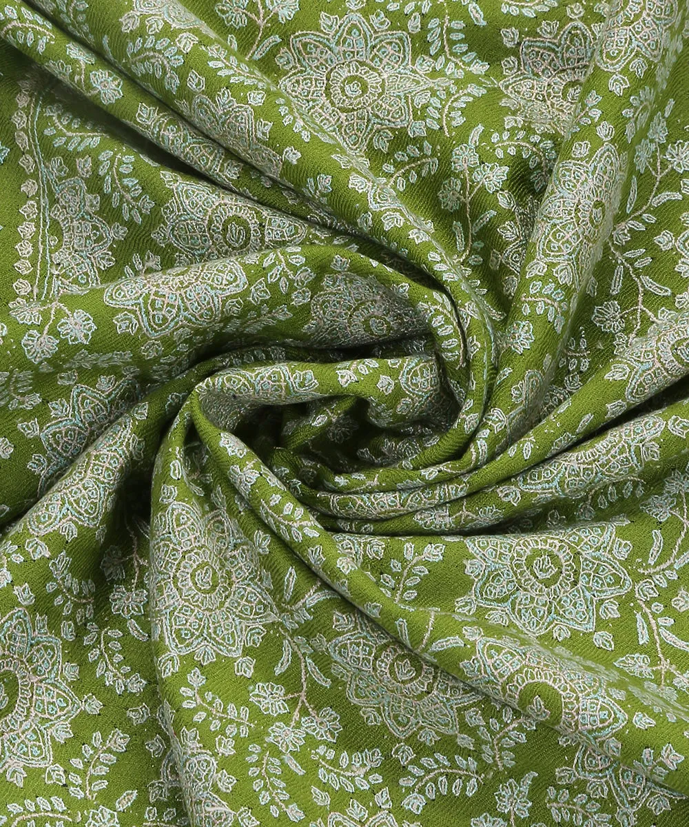 Apple Green Handwoven Pure Pashmina Jamawar Shawl With Sozni Kari