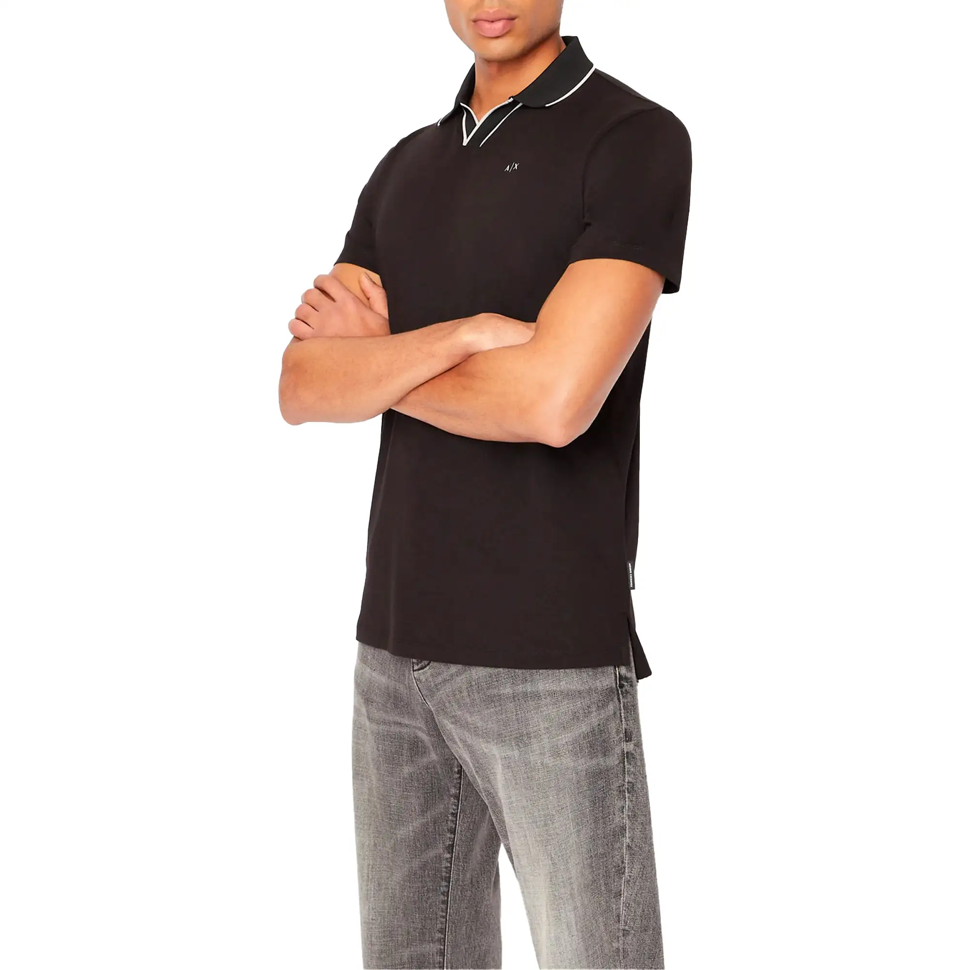 Armani Exchange 3RZFFC Open Neck Polo - Black