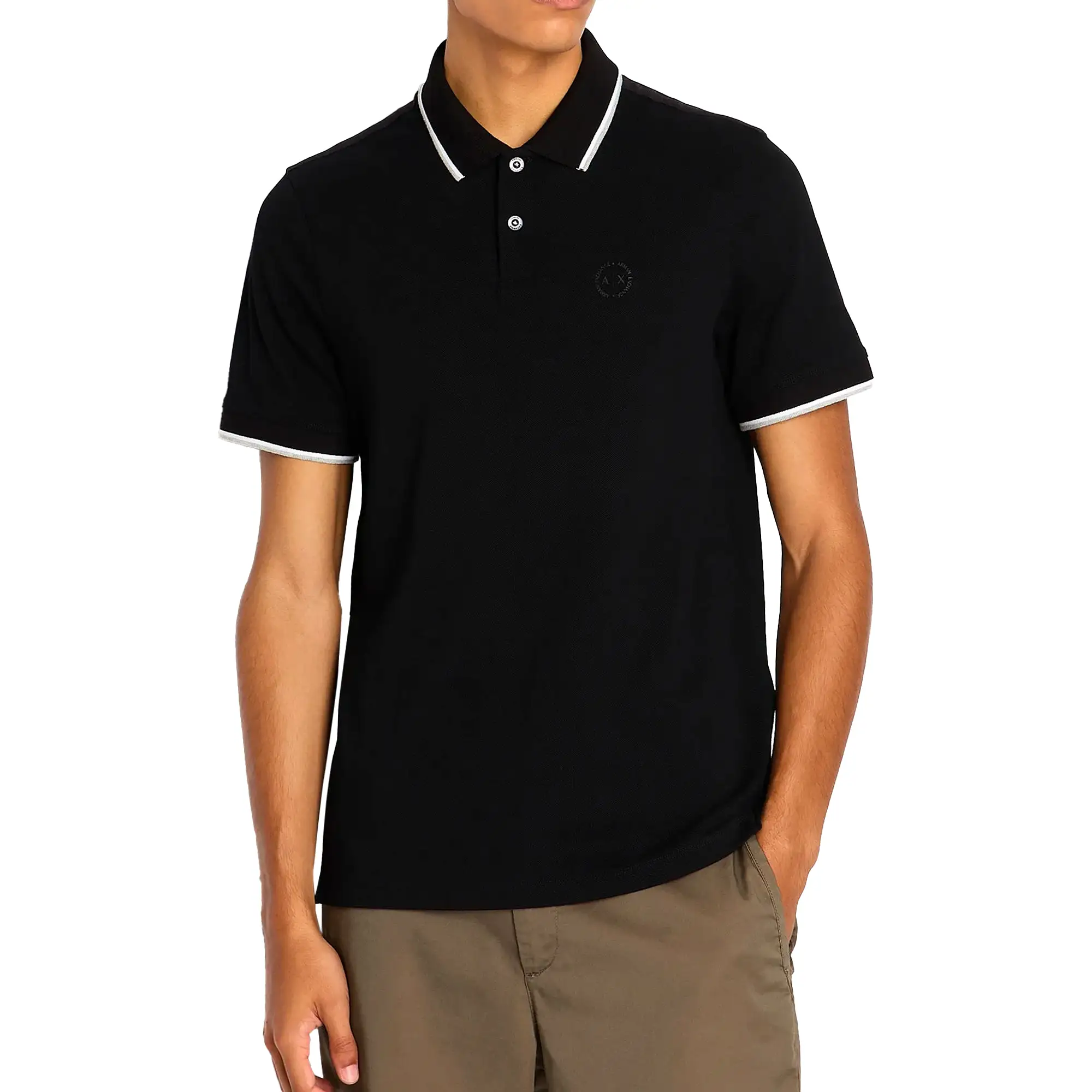 Armani Exchange 8NZF75 Tipped Pique Polo - Black / Dark Slate