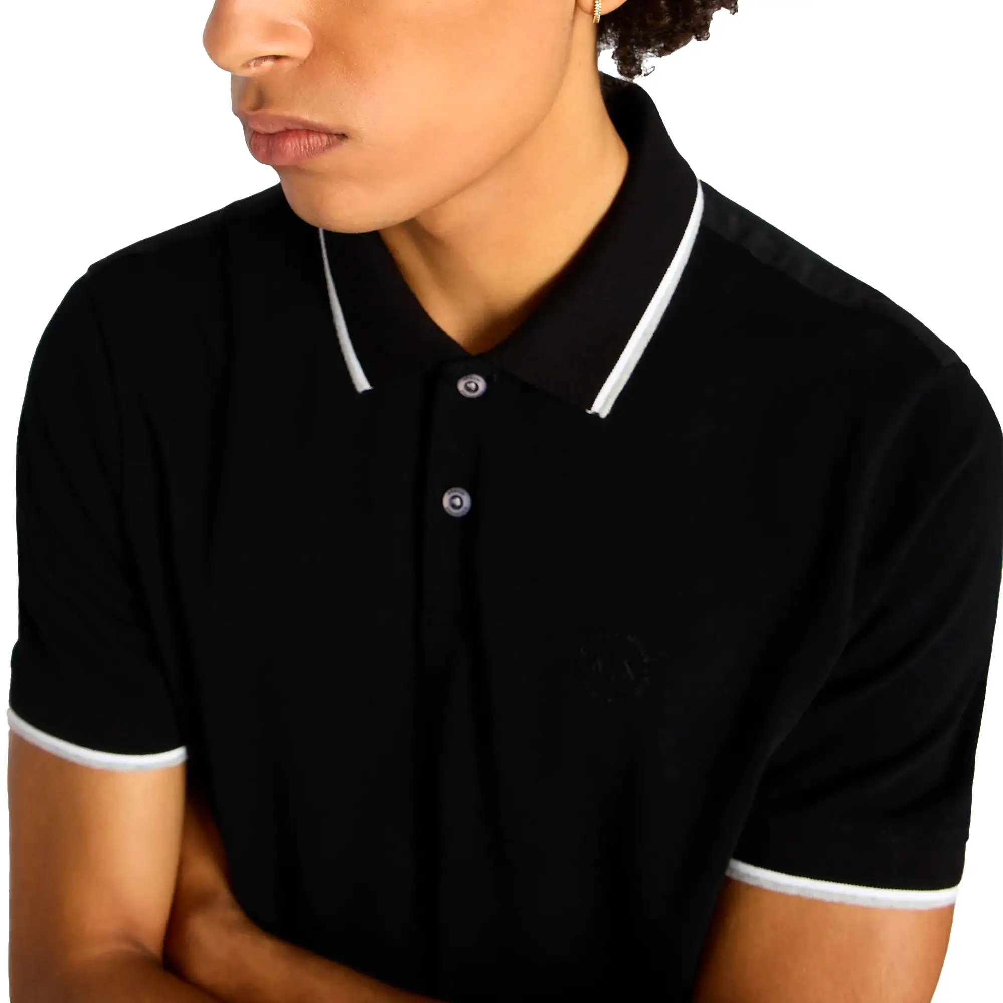 Armani Exchange 8NZF75 Tipped Pique Polo - Black / Dark Slate