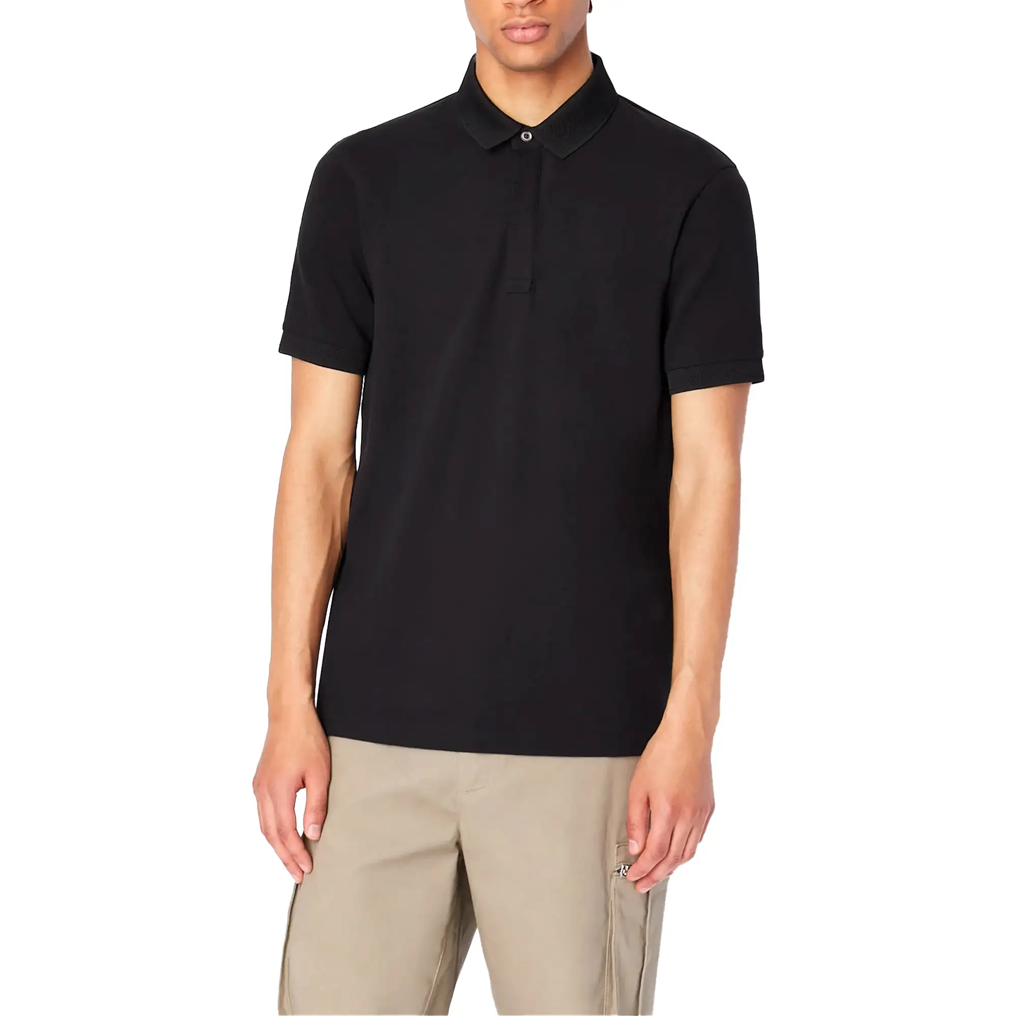 Armani Exchange 8NZF91 Textured Collar Polo - Black