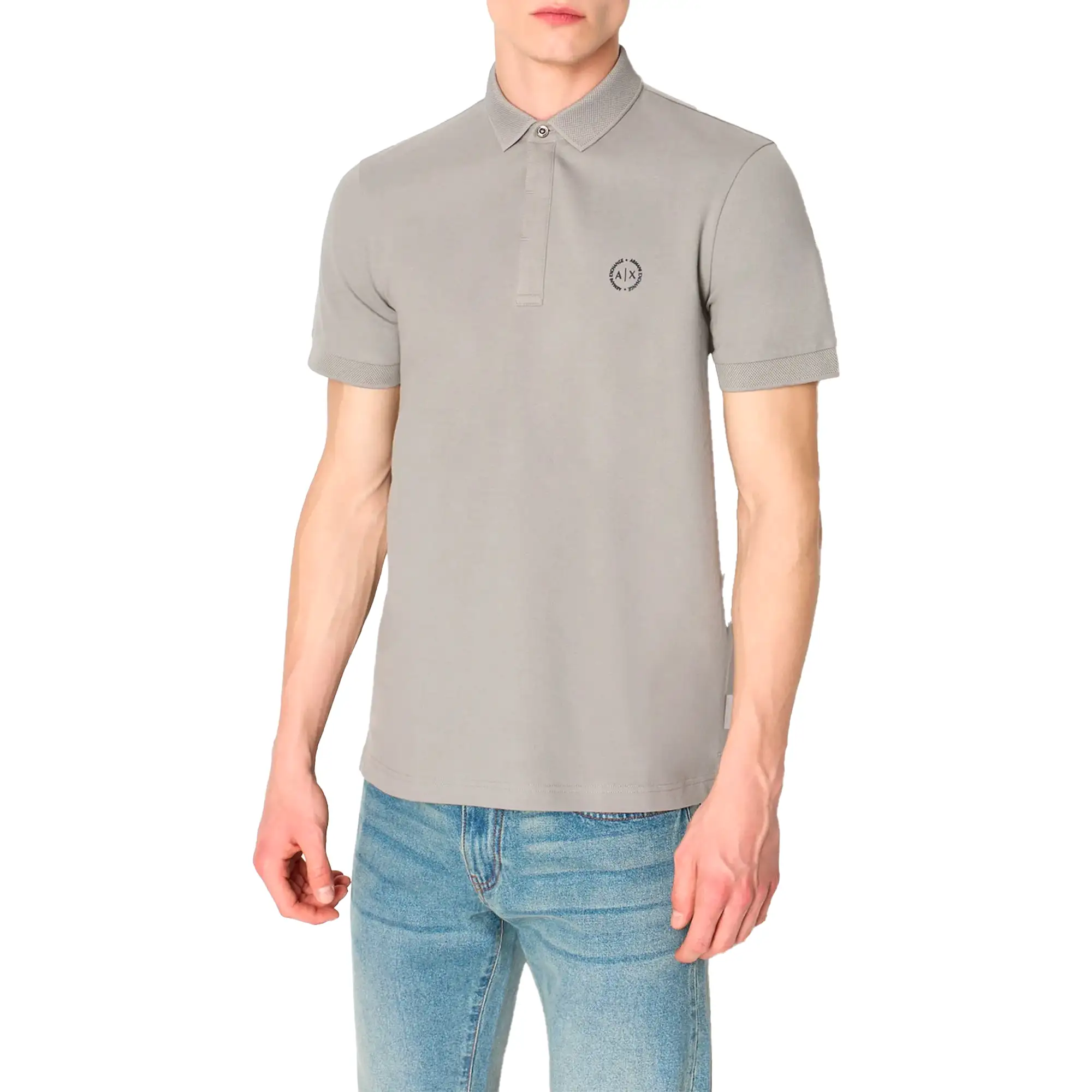 Armani Exchange 8NZF91 Textured Collar Polo - Zinc