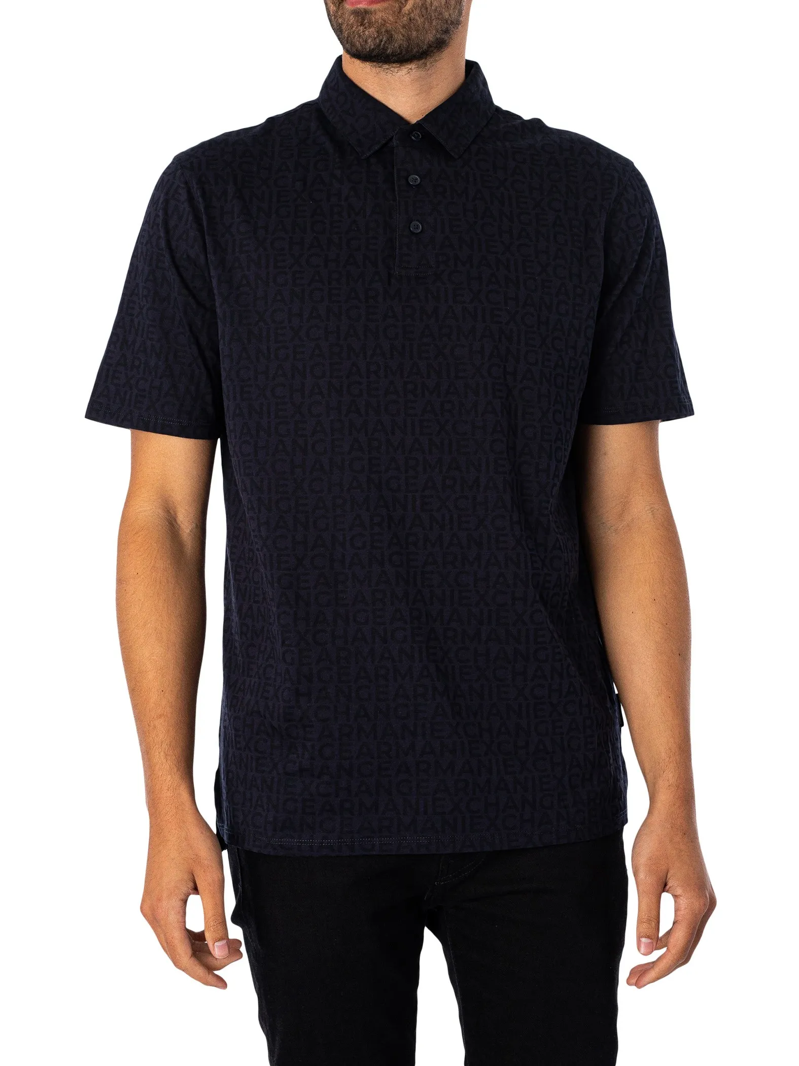 Armani Exchange Lettering Polo Shirt - Navy