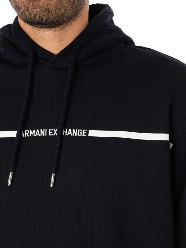 Armani Exchange Logo Stripe Pullover Hoodie - Deep Navy