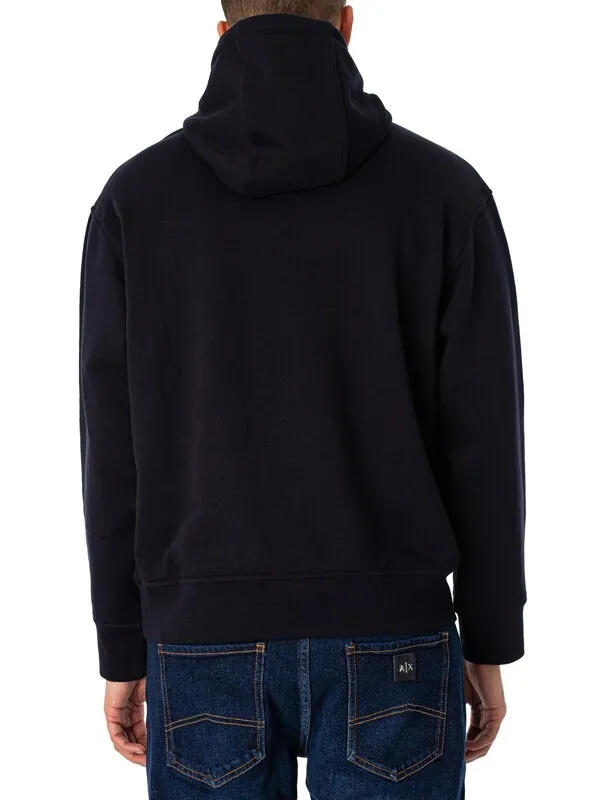 Armani Exchange Logo Stripe Pullover Hoodie - Deep Navy