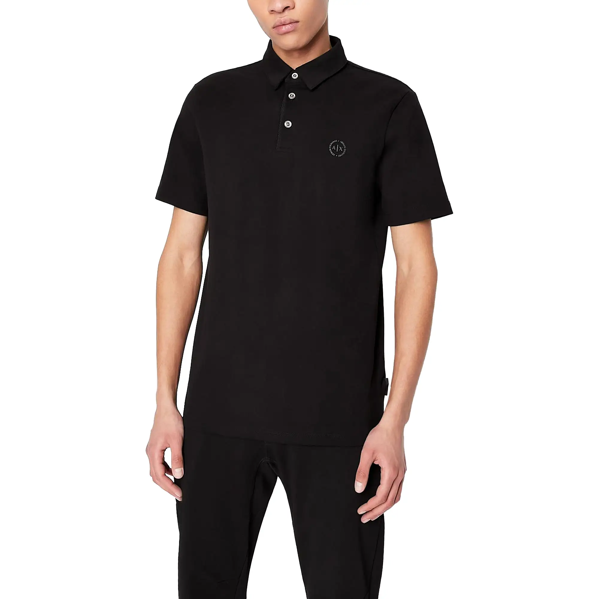 Armani Exchange Small Chest Logo Stretch Polo - Black