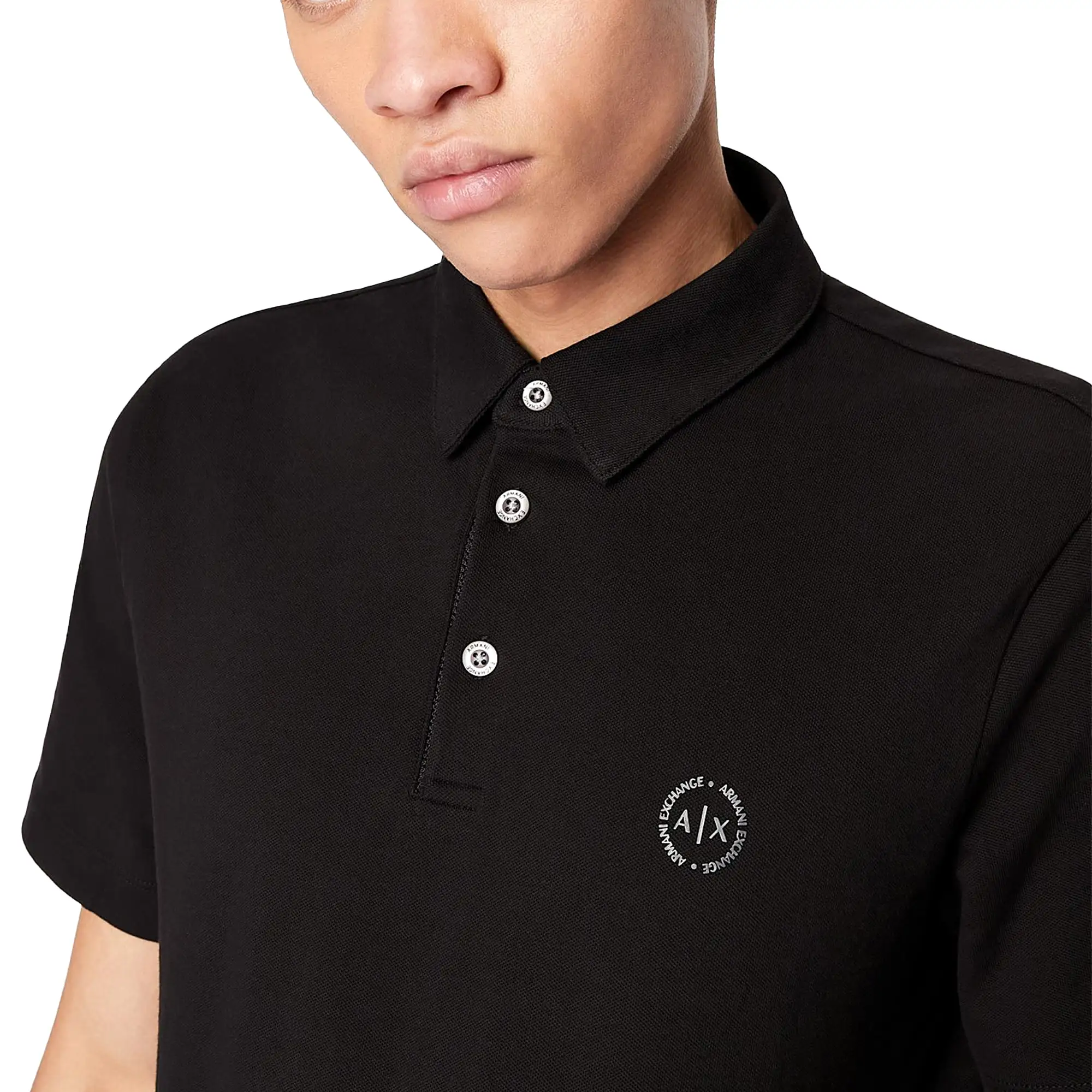 Armani Exchange Small Chest Logo Stretch Polo - Black