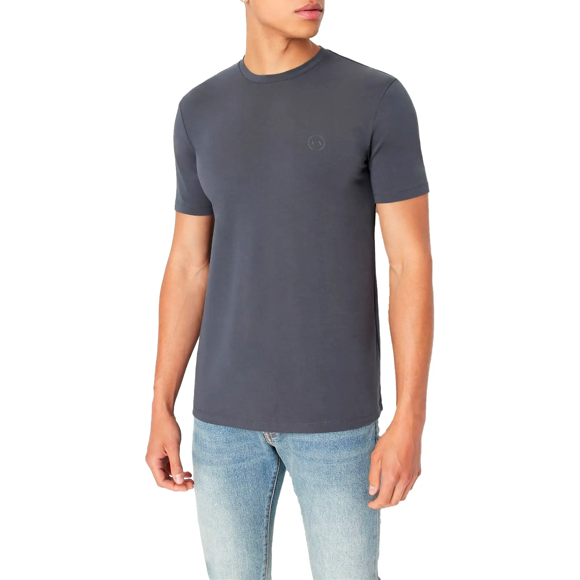 Armani Exchange Small Chest Logo Stretch T-Shirt - Charcoal Blue