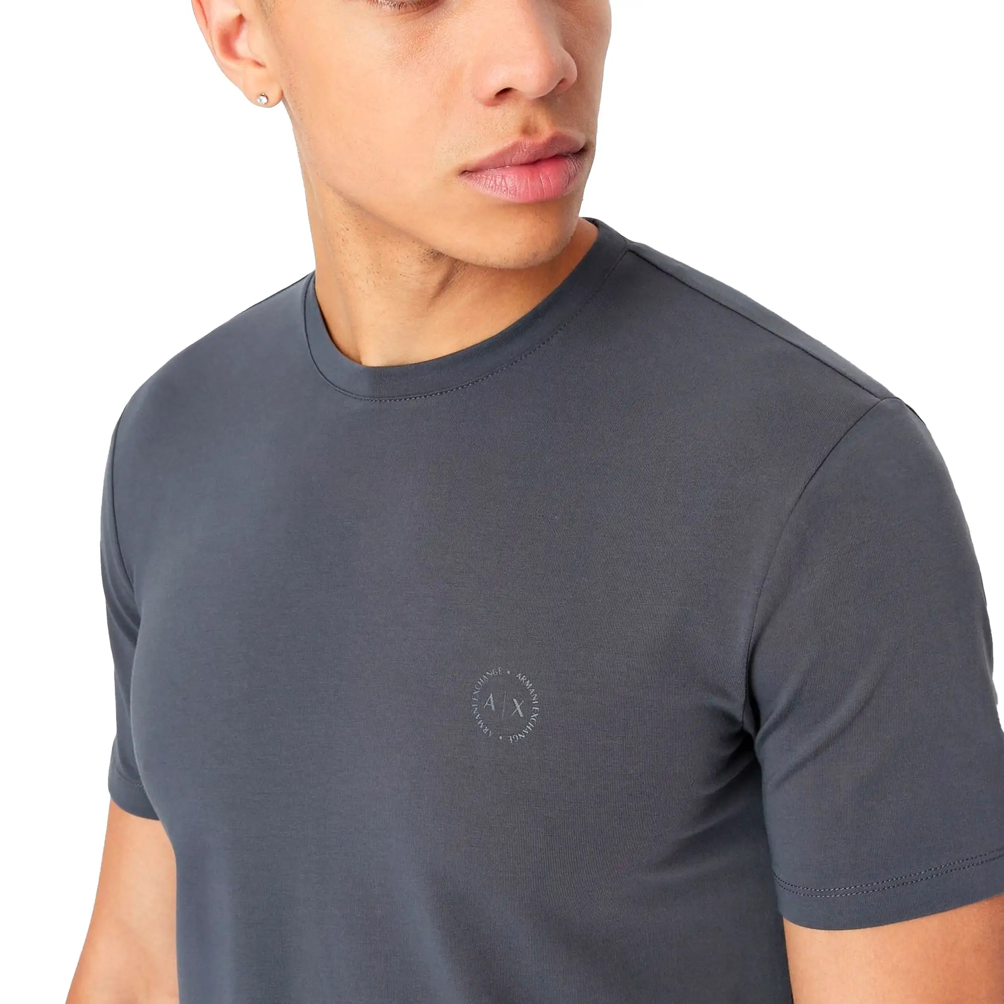 Armani Exchange Small Chest Logo Stretch T-Shirt - Charcoal Blue