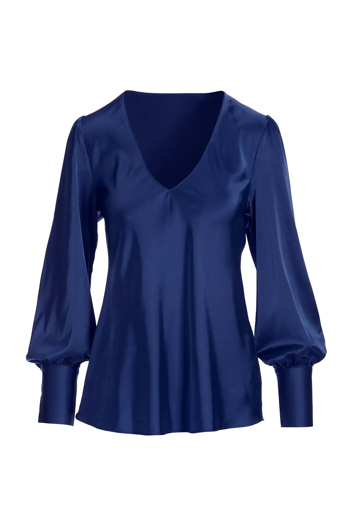 Audrey V Neck Long Sleeve Charmeuse Blouse Navy