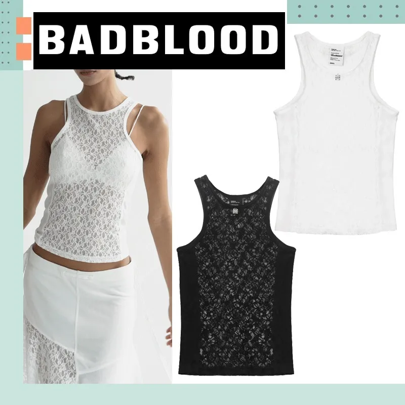 BADBLOOD  |Sleeveless Street Style Plain Lace Tanks & Camisoles