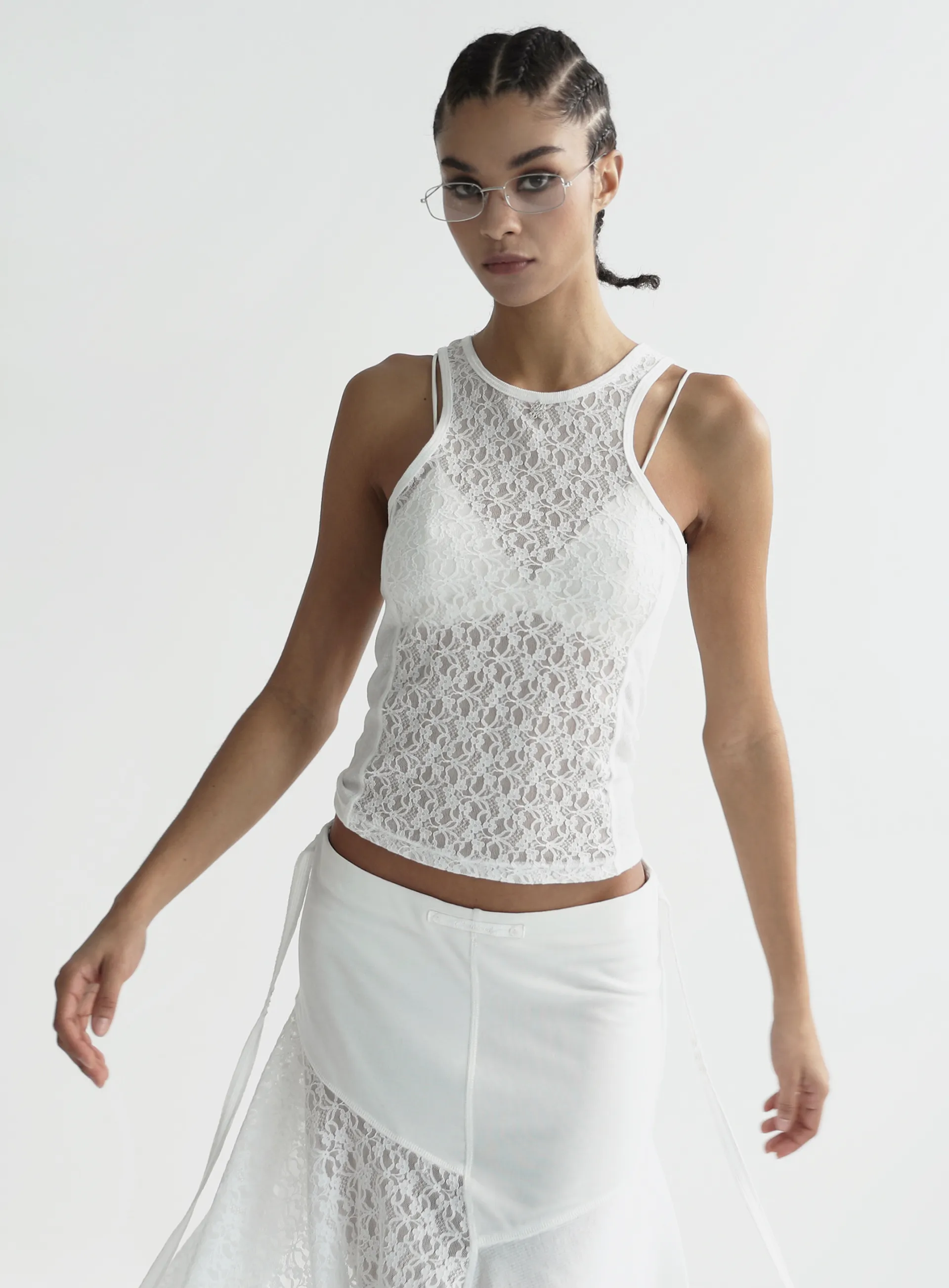 BADBLOOD  |Sleeveless Street Style Plain Lace Tanks & Camisoles