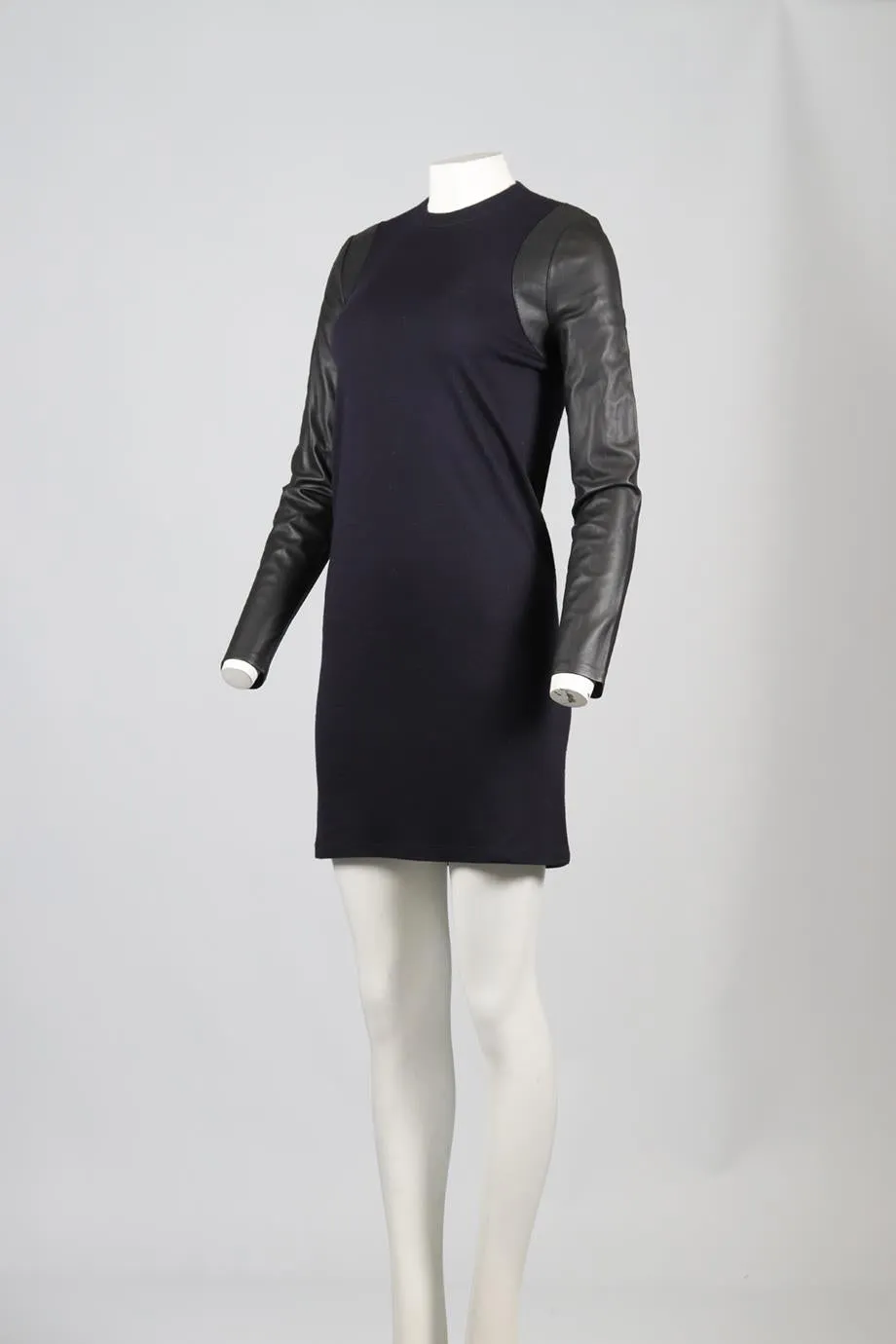 BALENCIAGA WOOL AND LEATHER MINI DRESS FR 38 UK 10