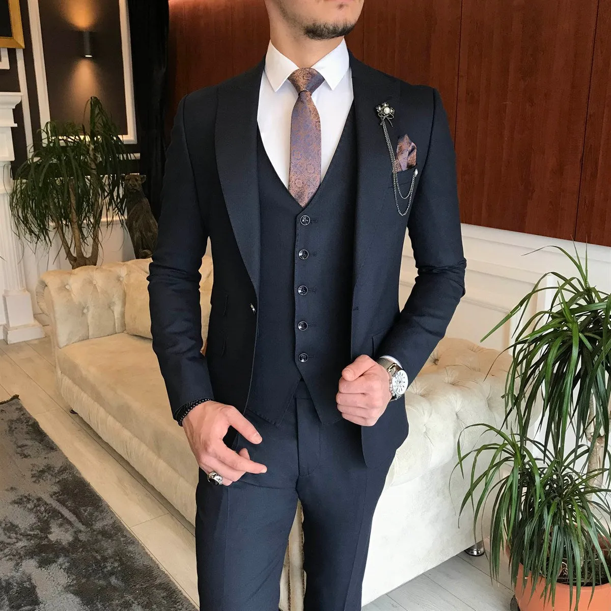 Bojoni Navy Slim-Fit Suit 3-Piece