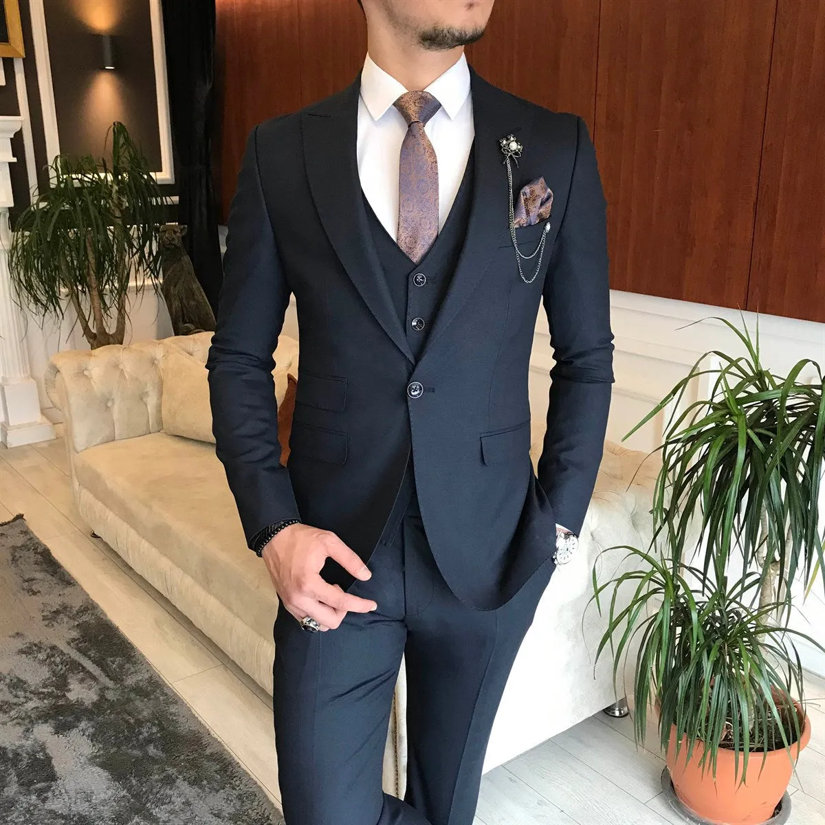 Bojoni Navy Slim-Fit Suit 3-Piece