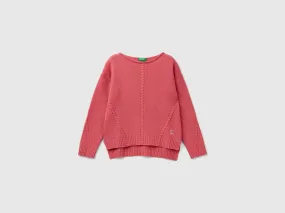 Cable knit sweater in wool blend - Mauve | Benetton