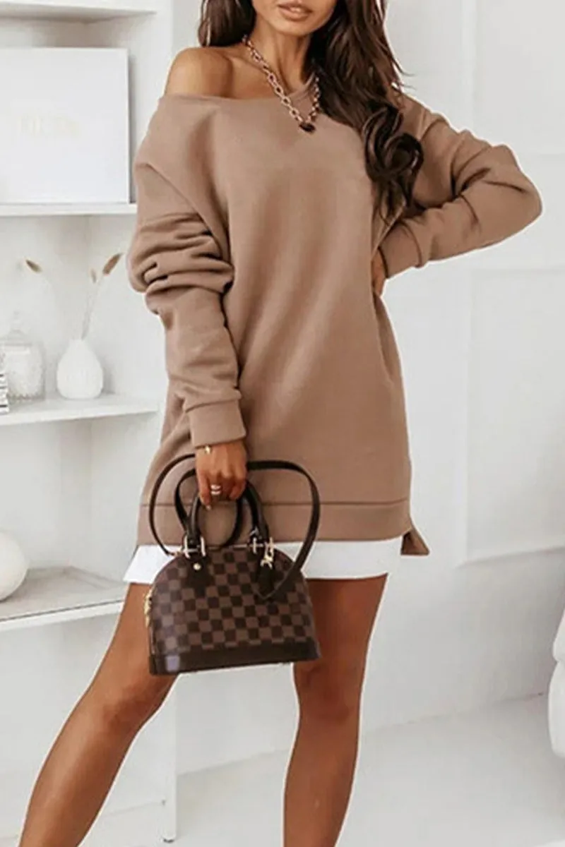 Casual Solid Color O Neck A Line Dresses(4 Colors)