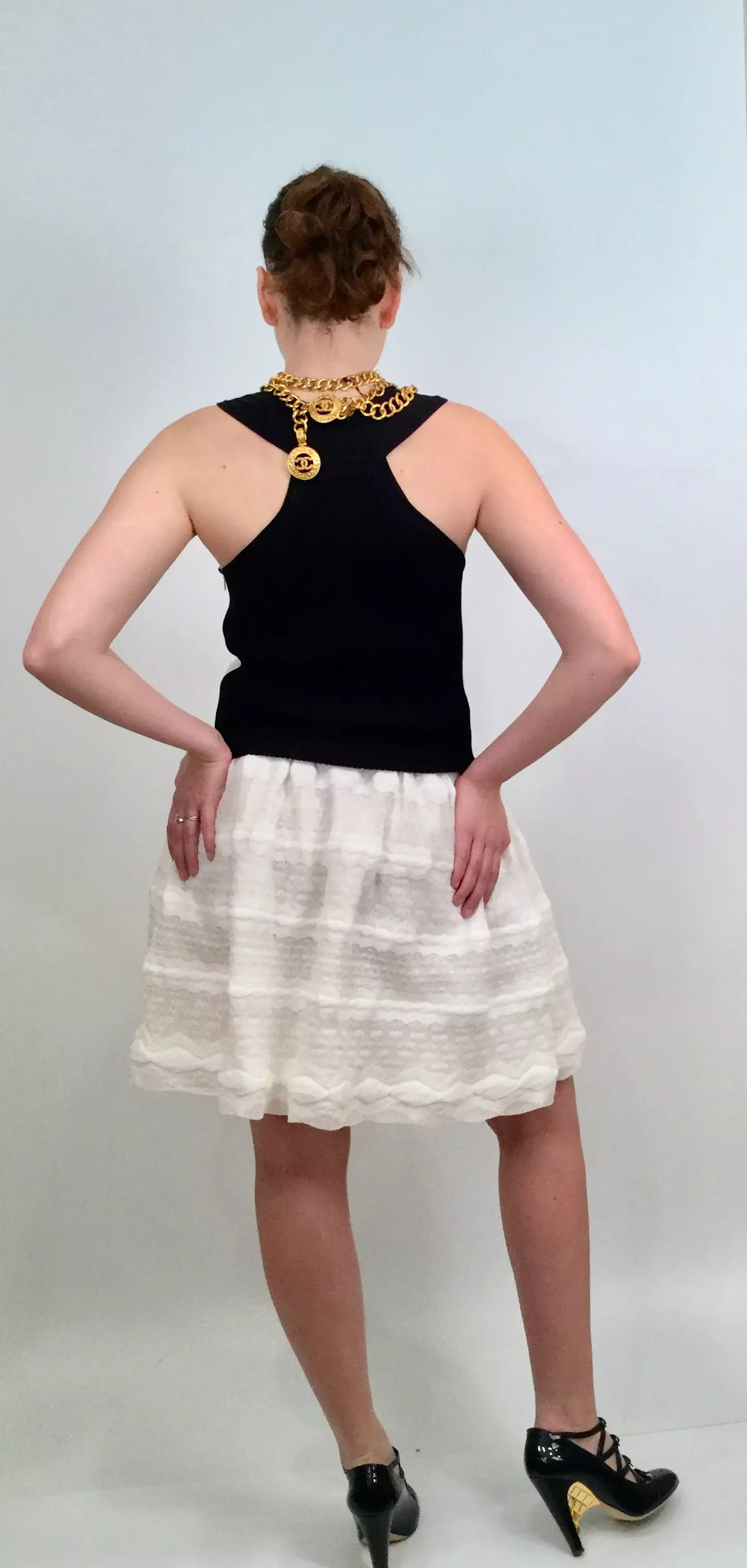 Chanel 2015 Spring Summer Delicate White and Black Dress FR 38 US 4/6