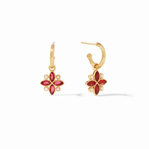 Charlotte Gold Ruby Red Hoop and Charm Earrings by Julie Vos