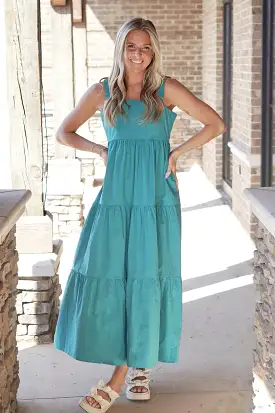 Cotton Teal Tiered Maxi Dress