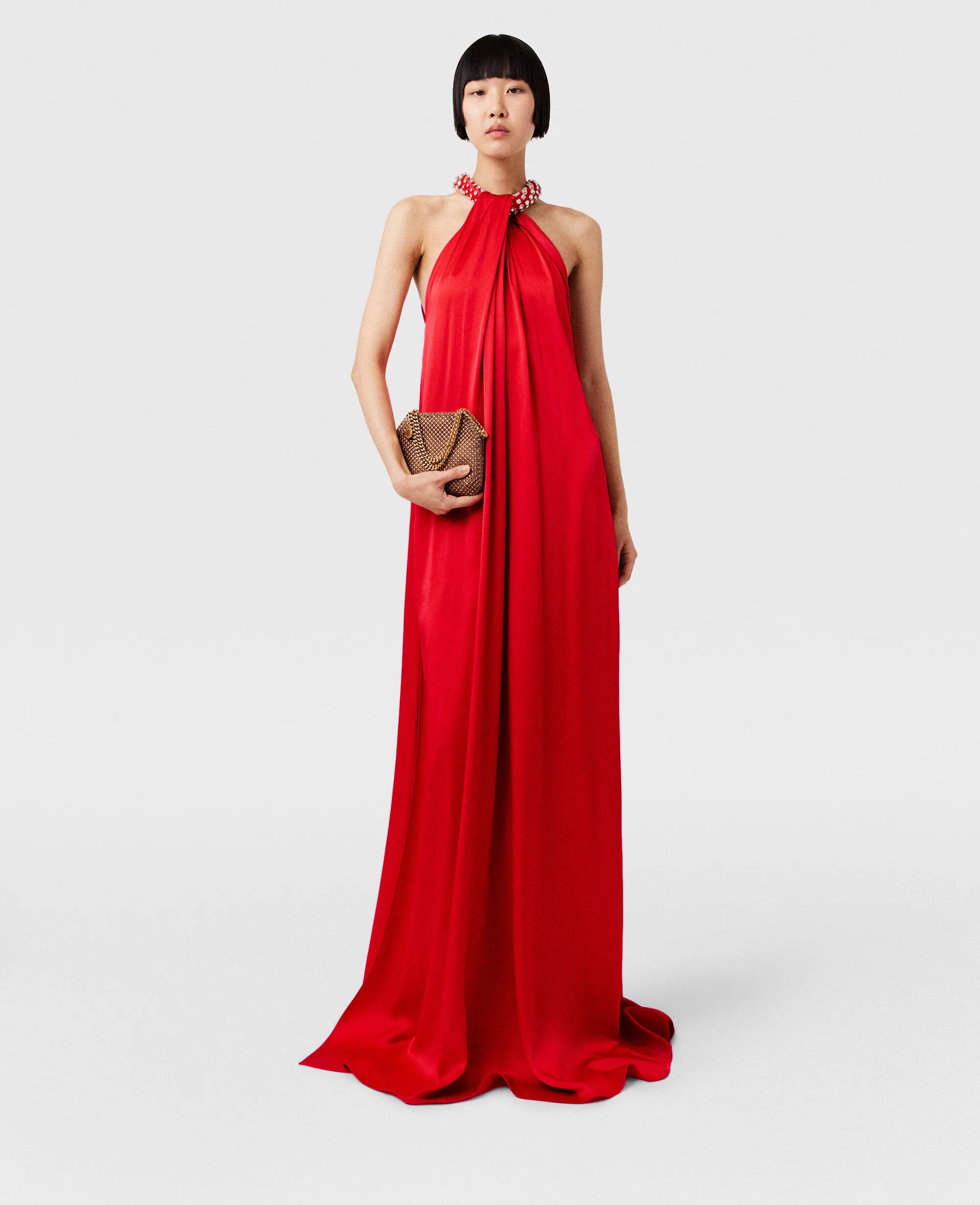 Crystal Halterneck Satin Maxi Dress