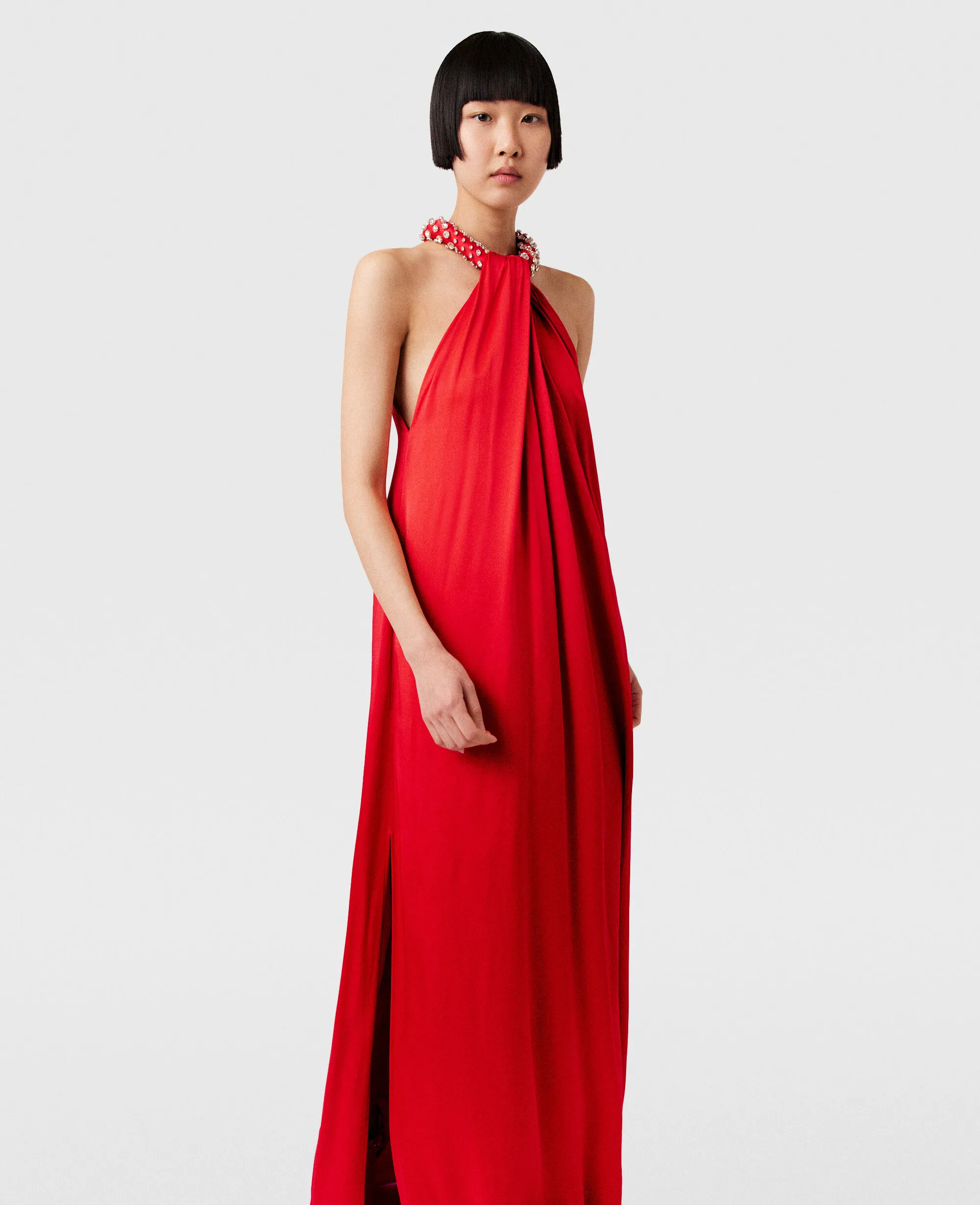 Crystal Halterneck Satin Maxi Dress