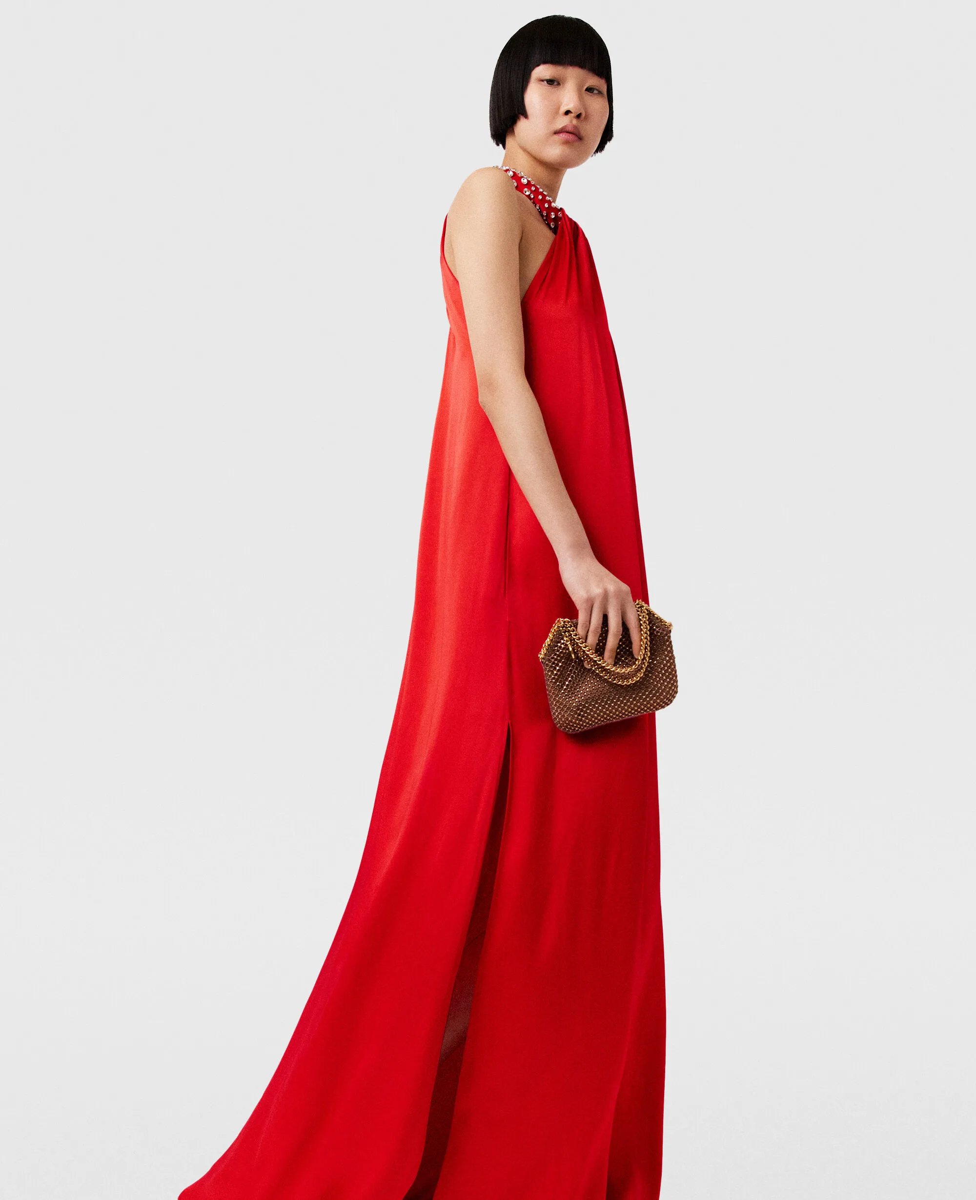 Crystal Halterneck Satin Maxi Dress