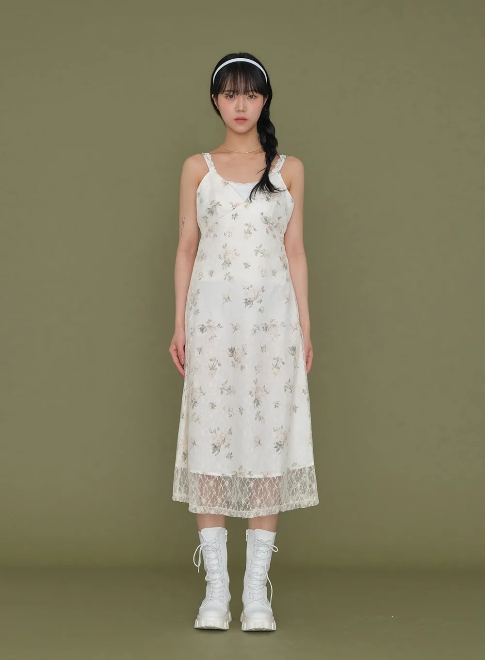 Double Flower Lace Maxi Sleeveless Dress