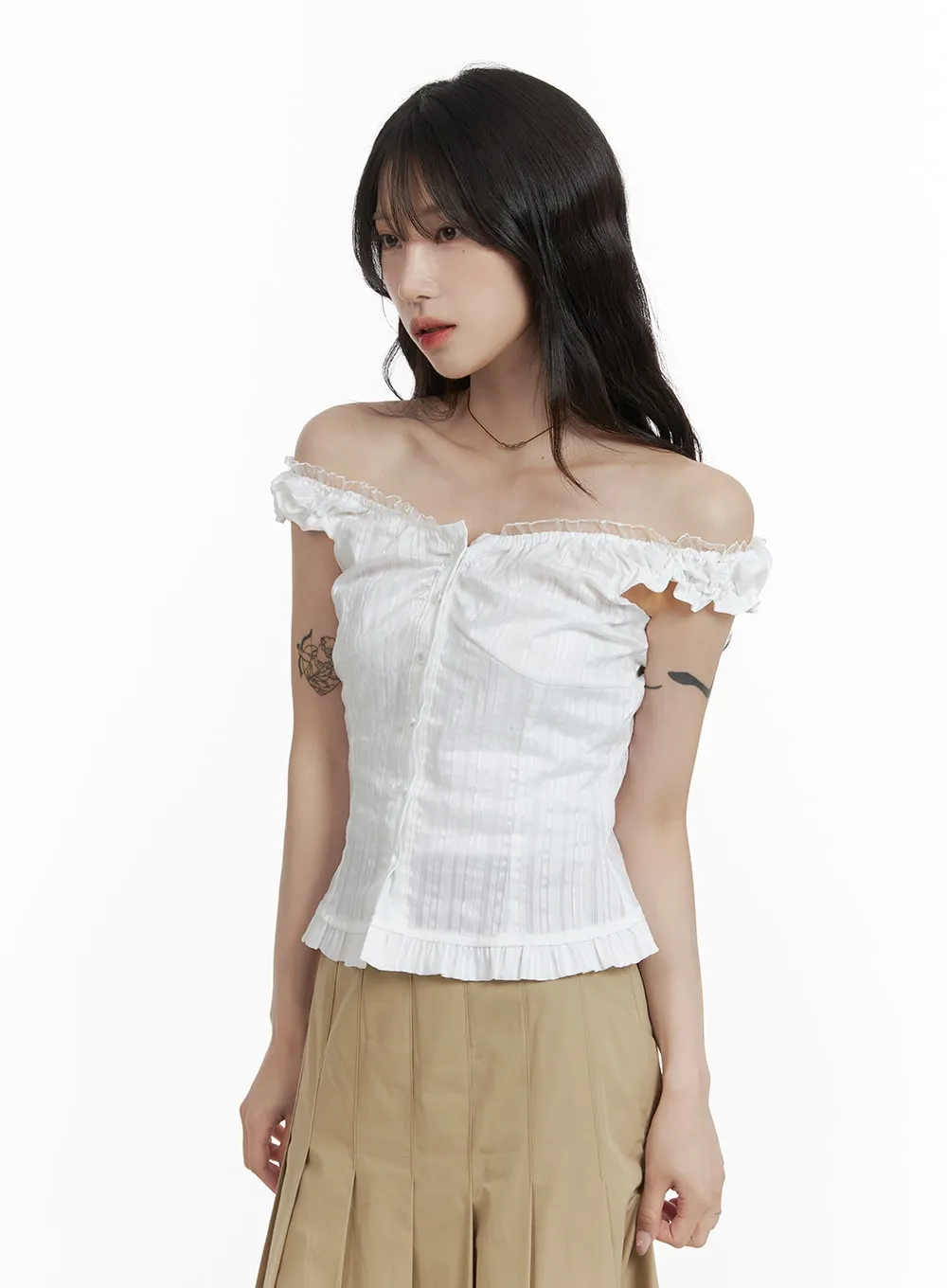 Frill Lace Ruffled Hem Sleeveless Top CA408