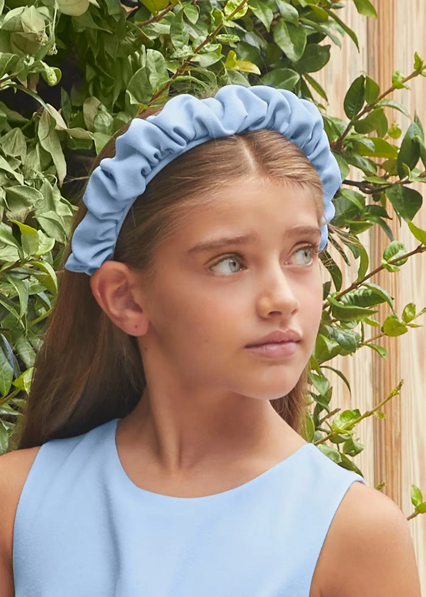 Girl Ruffled Crepe Headband - Sky blue