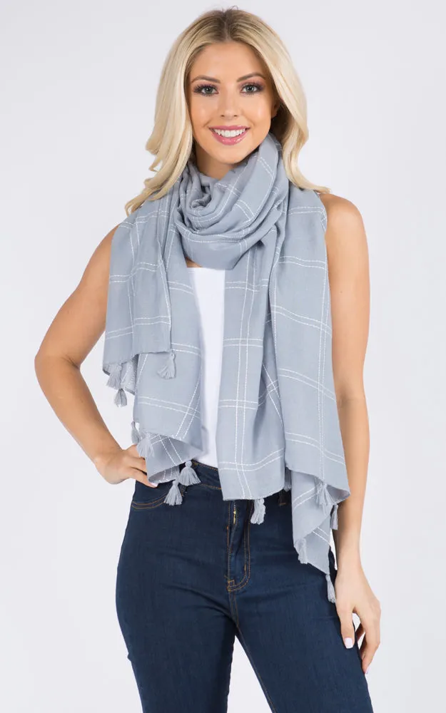 GPO540 Checker Stitch Oblong Scarf w/Tassels