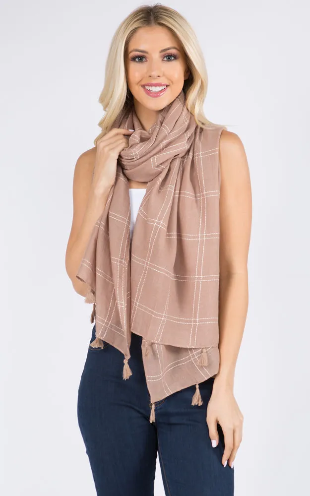 GPO540 Checker Stitch Oblong Scarf w/Tassels