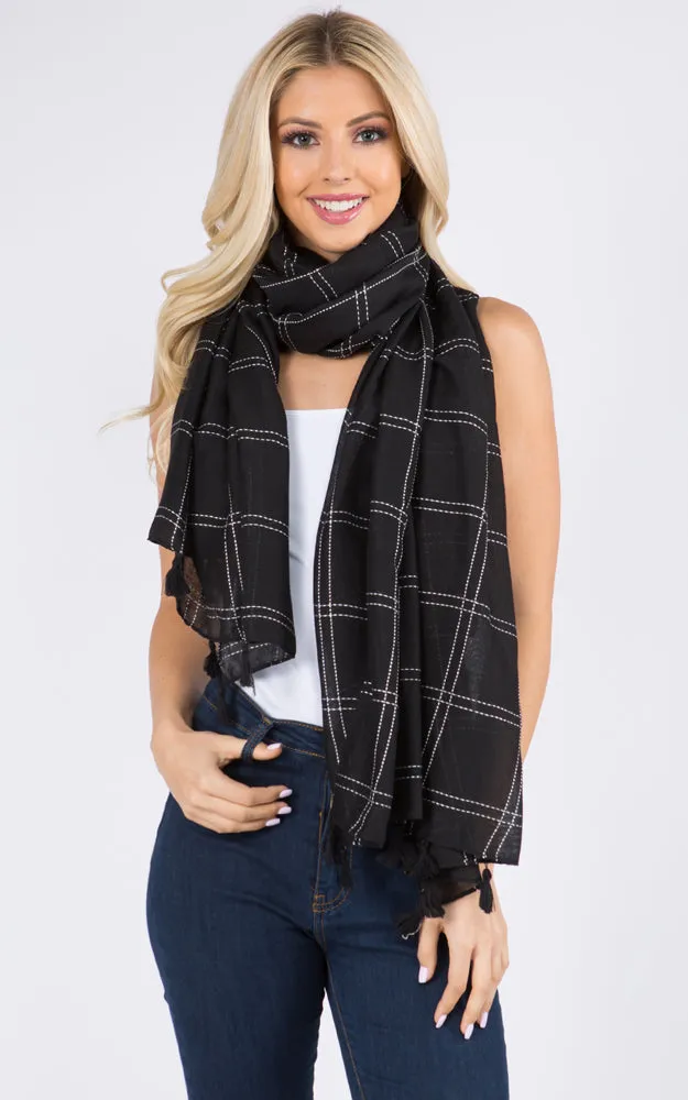 GPO540 Checker Stitch Oblong Scarf w/Tassels