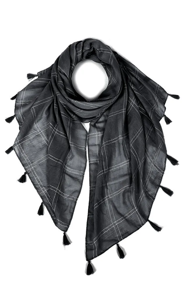 GPO540 Checker Stitch Oblong Scarf w/Tassels