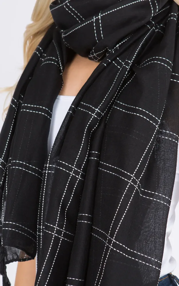 GPO540 Checker Stitch Oblong Scarf w/Tassels