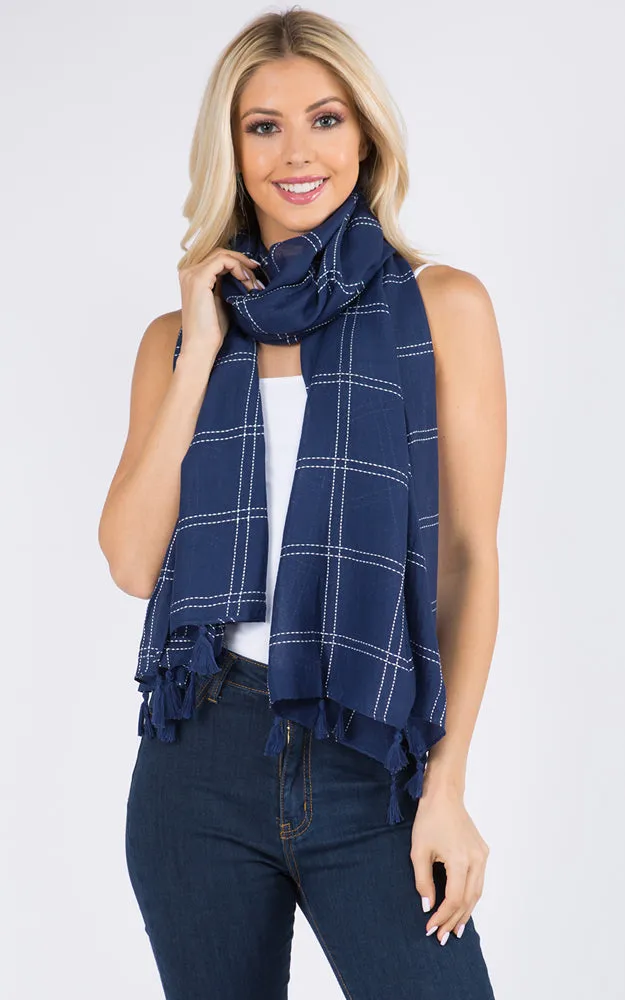 GPO540 Checker Stitch Oblong Scarf w/Tassels