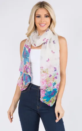 GPO967 Floral Pattern Print Oblong Scarf