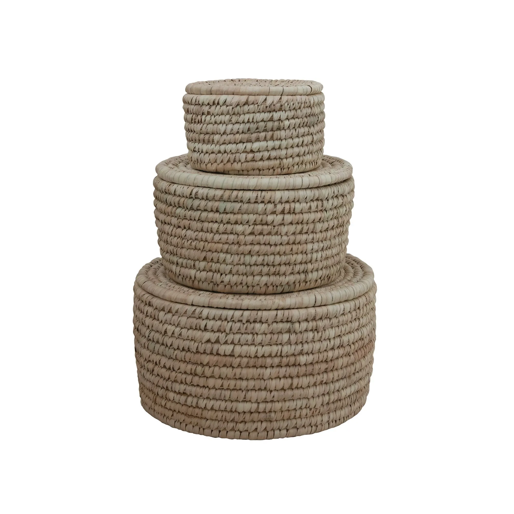 Hand-Woven Baskets with Lids - 3 Sizes