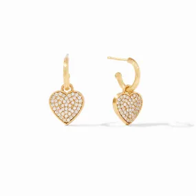 Heart Pave Hoop & Charm Earring Gold White Cubic Zirconia by Julie Vos